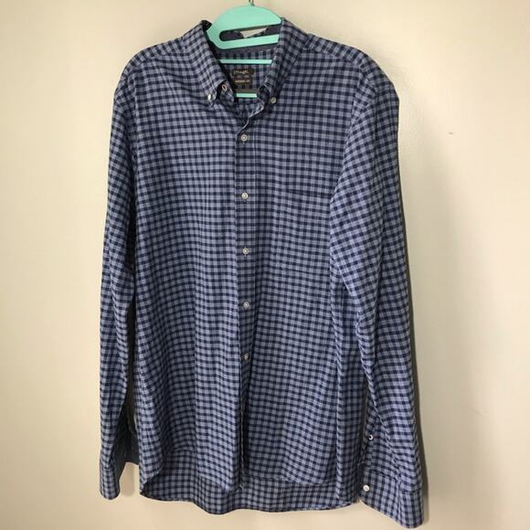 J McLaughlin mens L blue check modern fit long sleeve cotton button down shirt - Picture 1 of 9